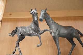 Osborne, three bronze models of horses, Darley Arabian and Byerley Turk, another similar model plus a spelter model of a horse (4). Tallest 25cm high. Condition - possibly with light cleaning the marks maybe removed from